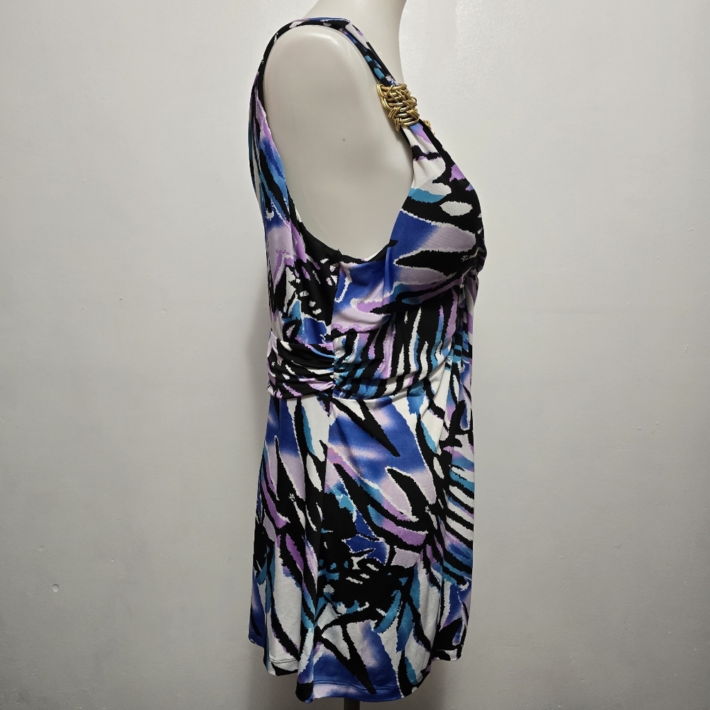Essentials by Milano Purple & Black Abstract Zebra Print Tank Size Large - Picture 4 of 8